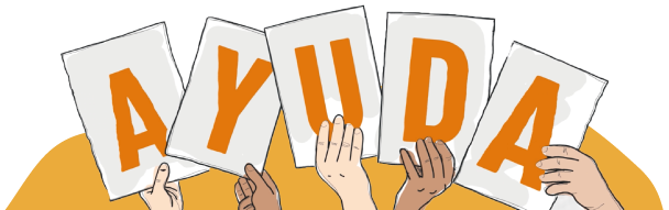 AYUDA-manos Manos sujetando carteles con la palabra AYUDA