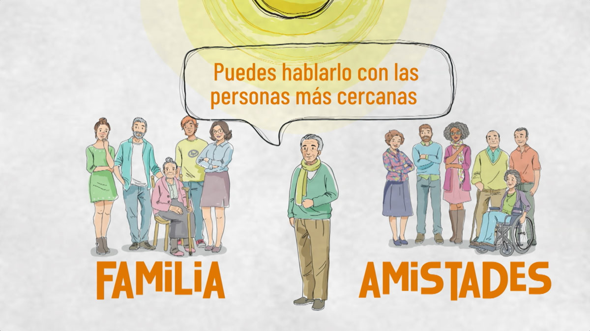 hombre adulto rodeado de familiares y amistades