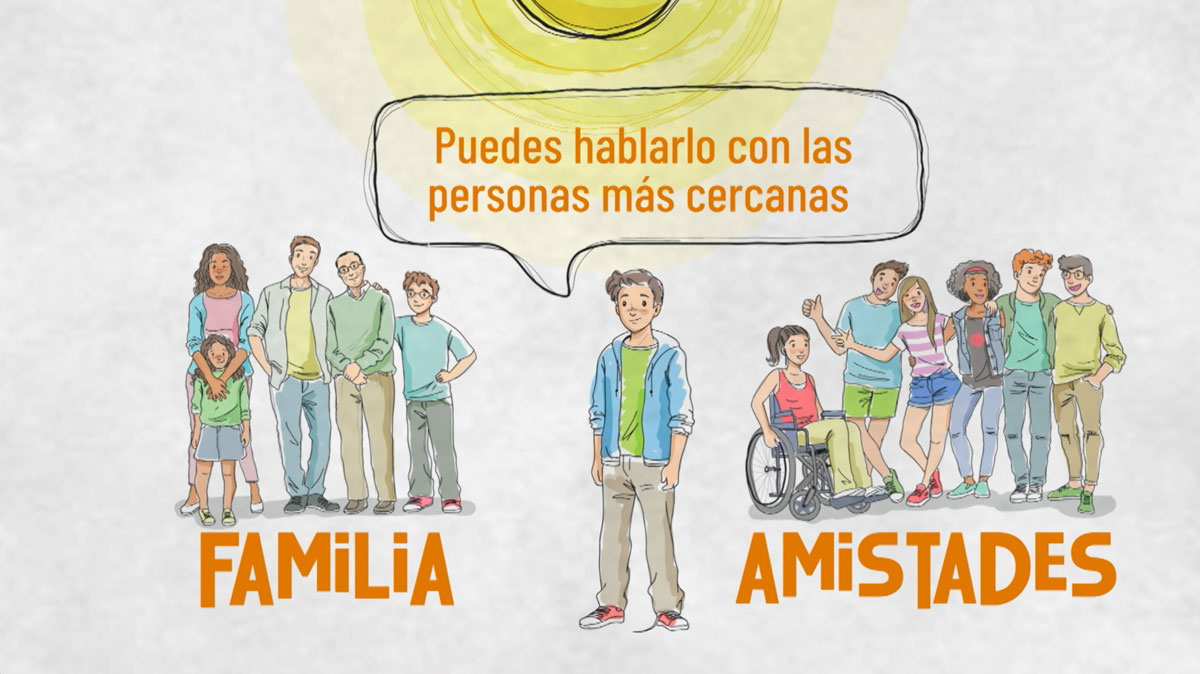 chico joven rodeado de familia y amitades